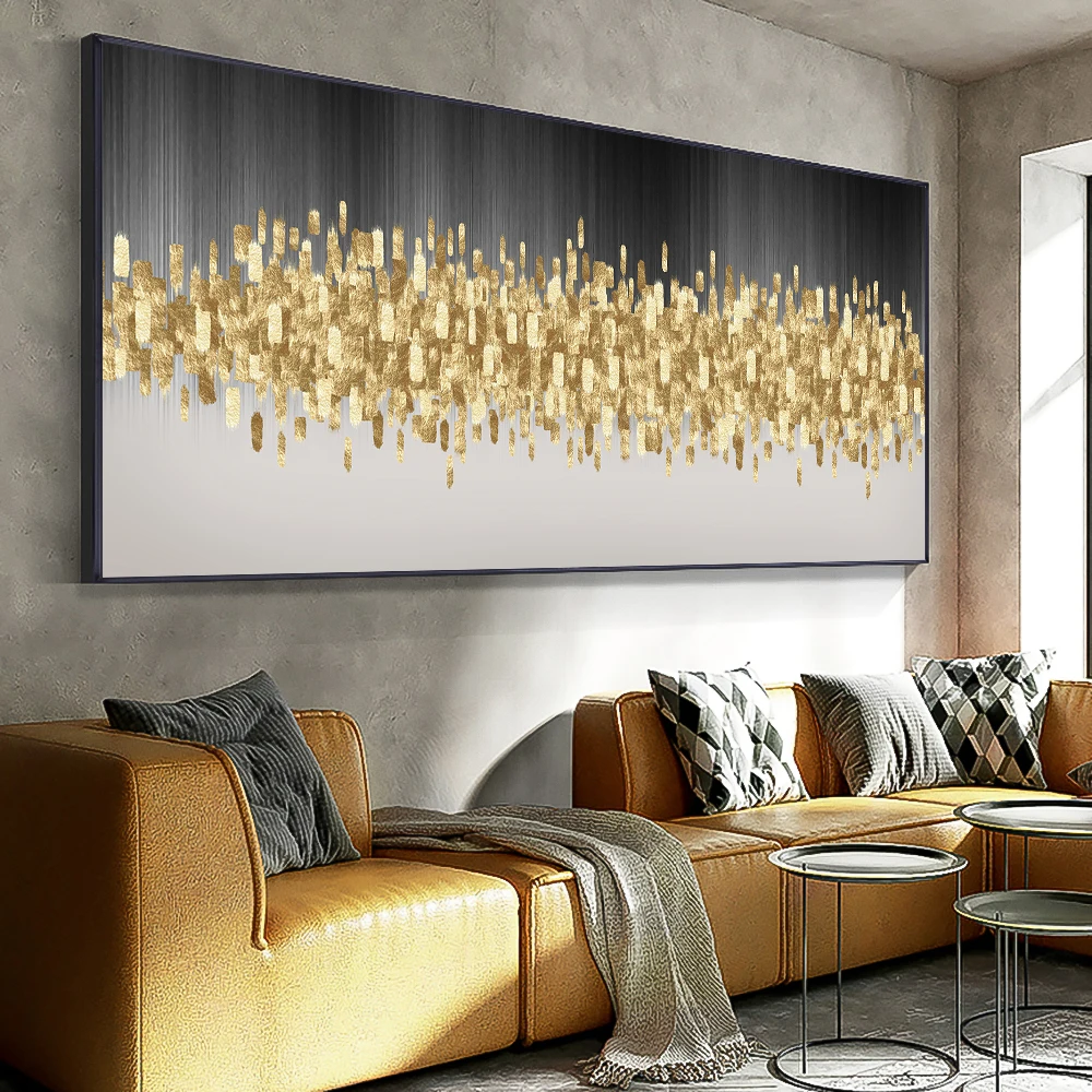 Factory wholesale large size gold foil oil painting abstract canvas wall art for home living room decoration