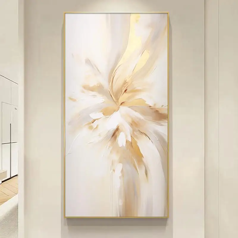 Modern Entrance Gold Foil Lucky Artwork Luxury 100% Hand-painted Mural Abstract painting paintings and wall arts with frame