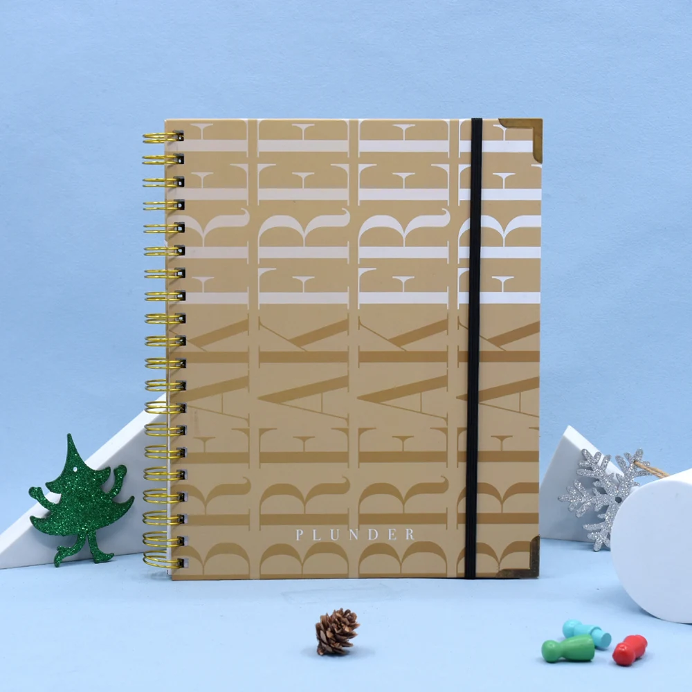 New design custom logo notebook Golden foiled  diary planner  binder  hardcover pocket a5 a4 spiral notebook factory