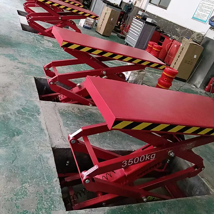 3500kg Full Rise in Ground Double Scissor Pneumatic Release Drive Scissor Car Elevator Lift