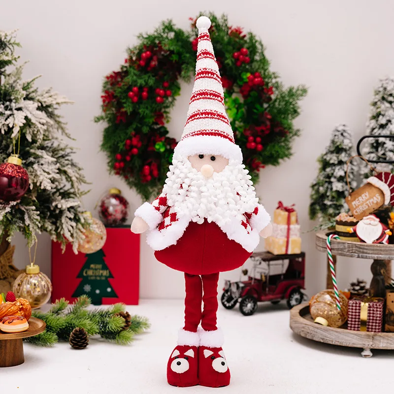 2024 New Christmas Ornament Doll Red and White Striped Santa Claus Standing Snowman Elk Telescopic Ornaments