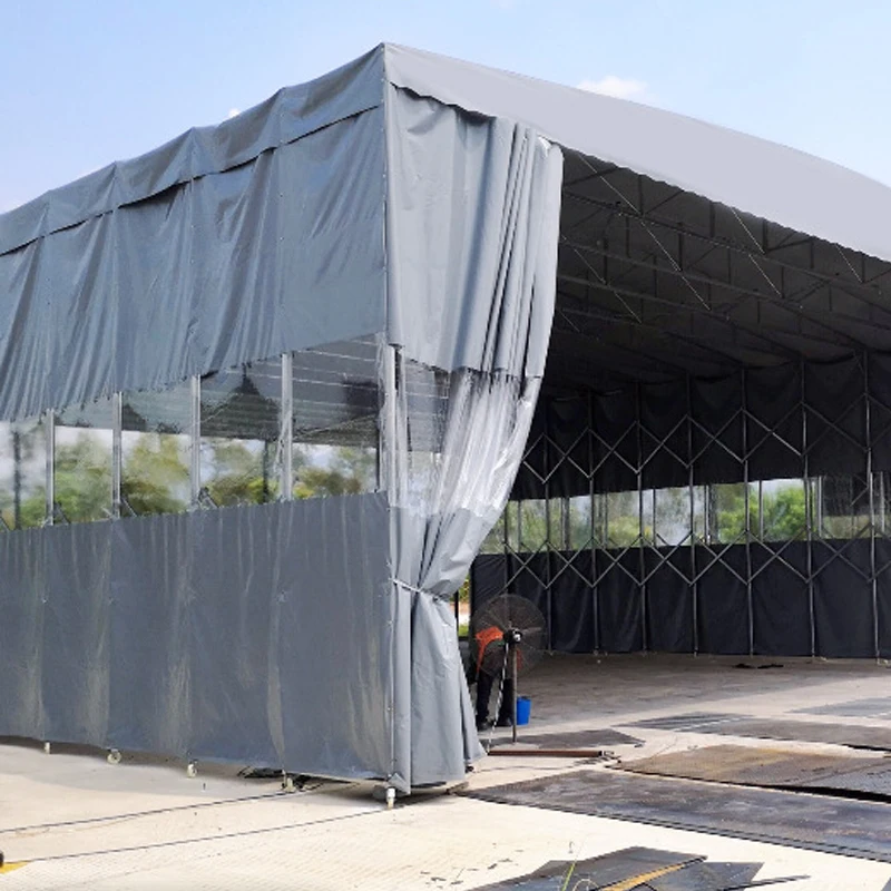 Large logistics warehouse sliding awning outdoor construction site movable retractable awning mobile parking shed