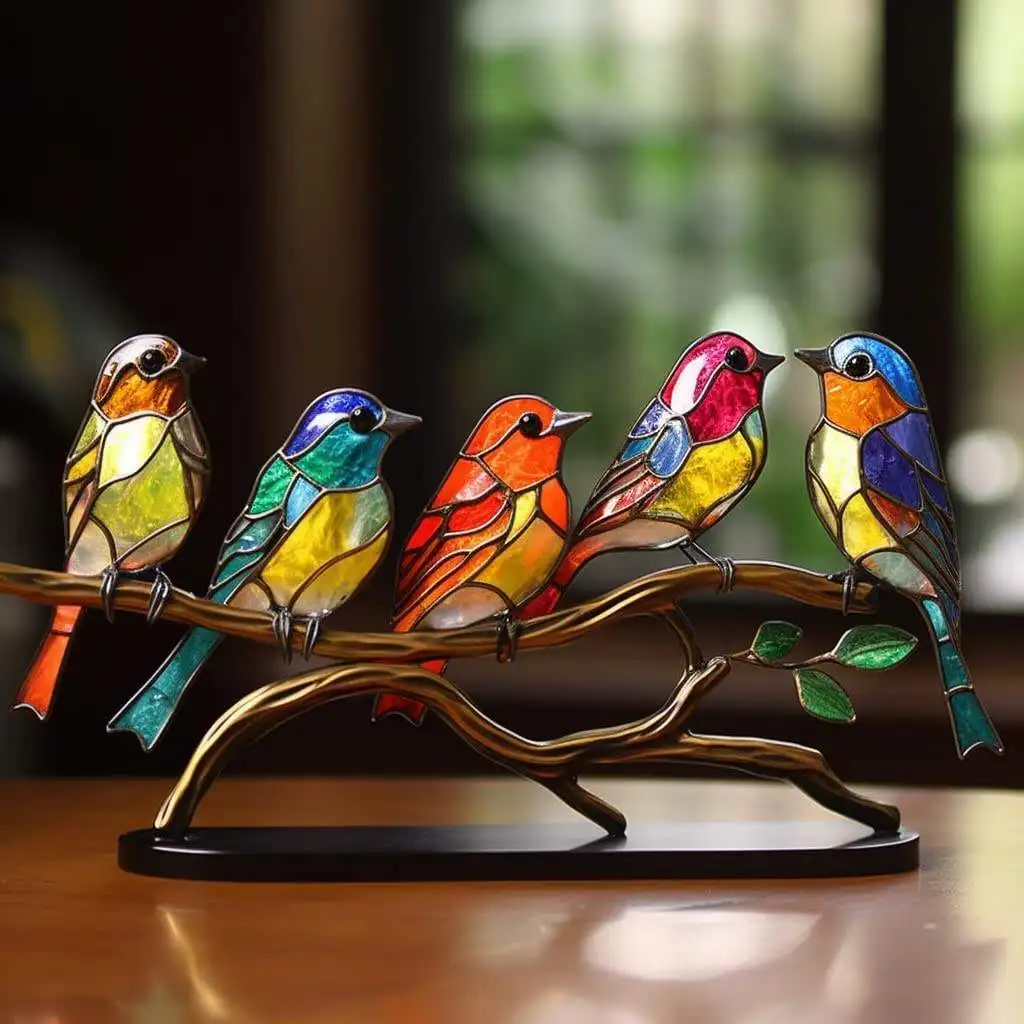 Stained Birds On Branch Desktop Ornaments New Hummingbird Stained Metal Desk Ornament Colorful Birds Desktop Decorations