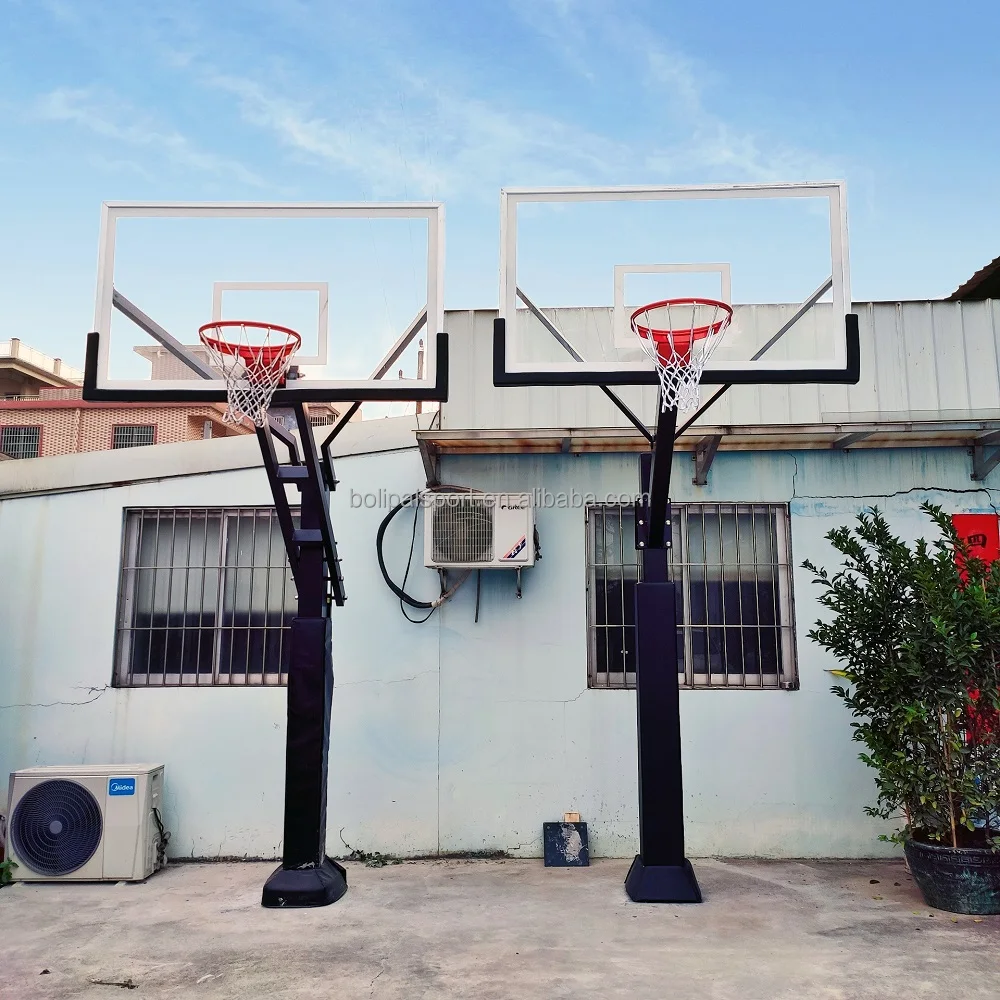 Custom inground basketball pole height adjustable basketball hoop with double spring adjusting rod