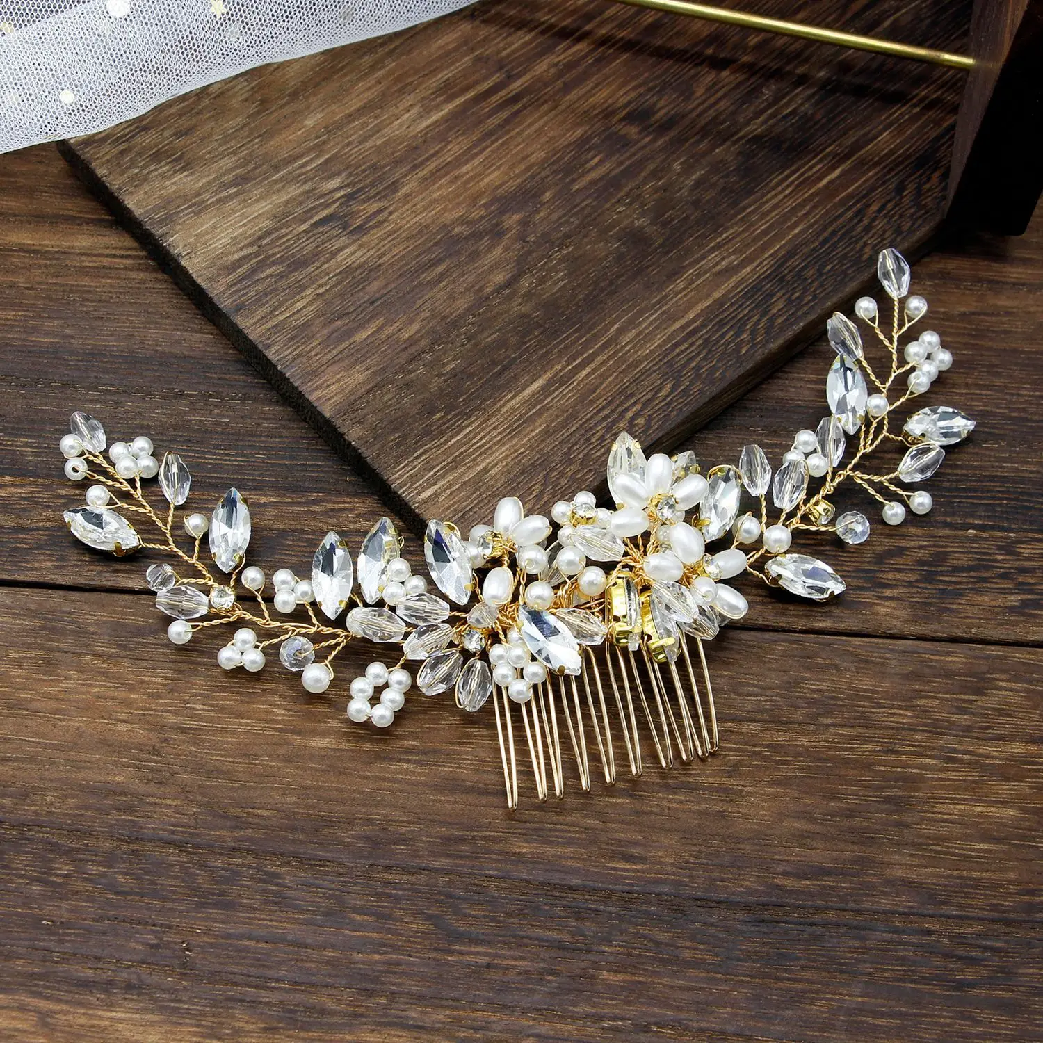 Rhinestones Pearls Flower Hair Comb Bridal Headpieces Hair Accessories Bridesmaid Tiara Wedding Hair Jewelry