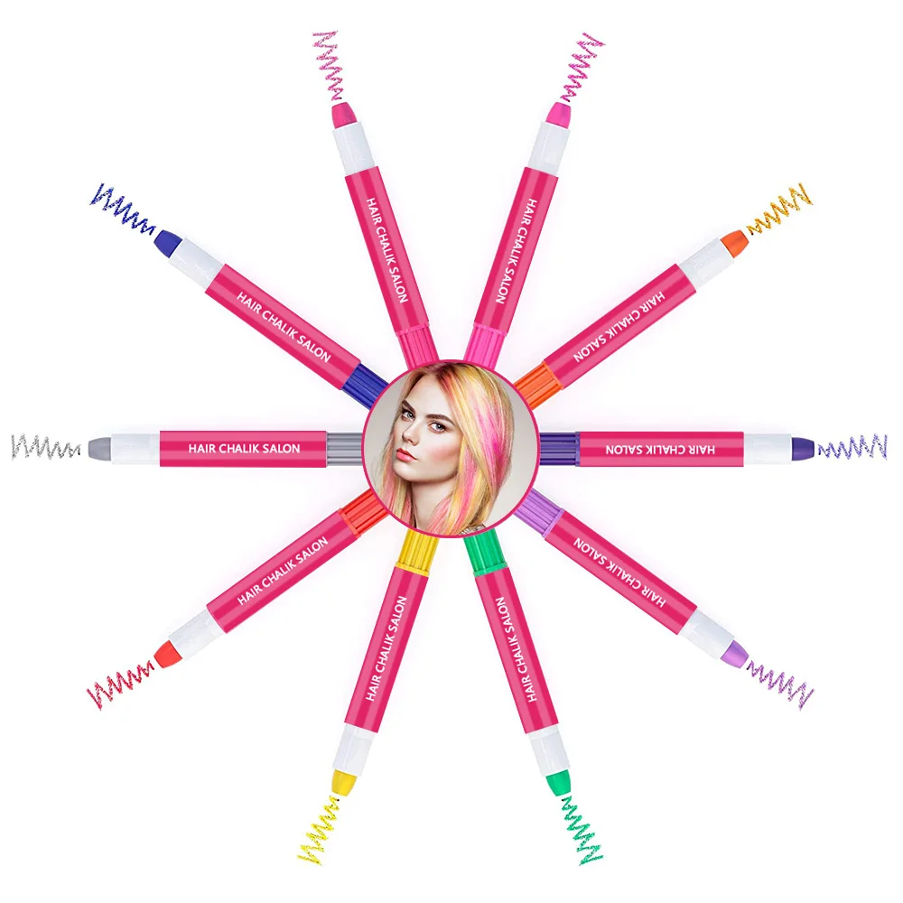 10 Color Hair chalk Pen And Glitter glue Set For Party
