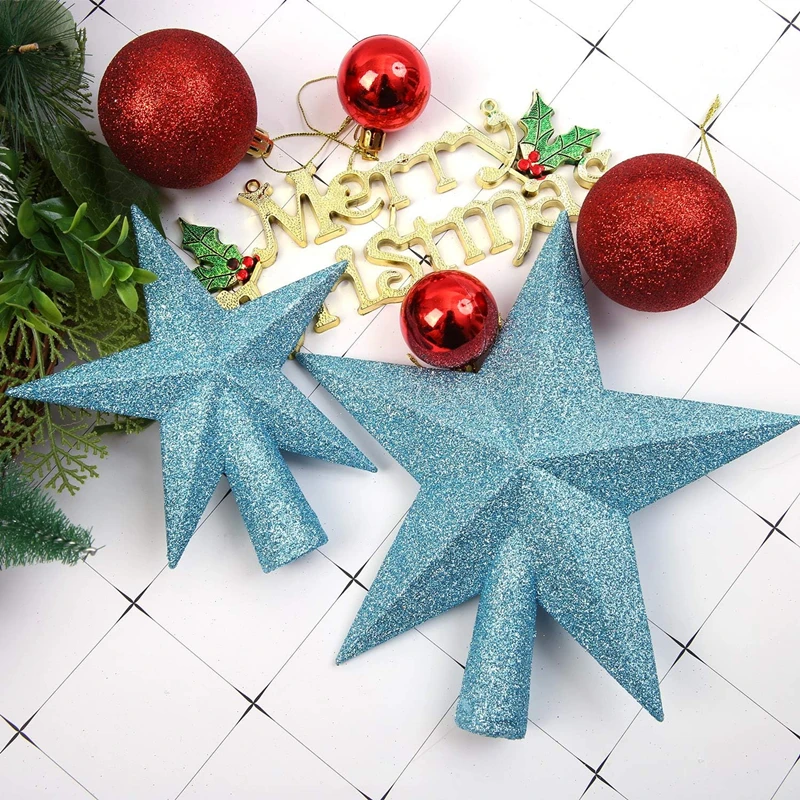 Classic Hard Plastic Glitter Christmas Tree Topper Star Home Holiday Xmas Decoration Elegant Ball Ornament for Christmas Trees