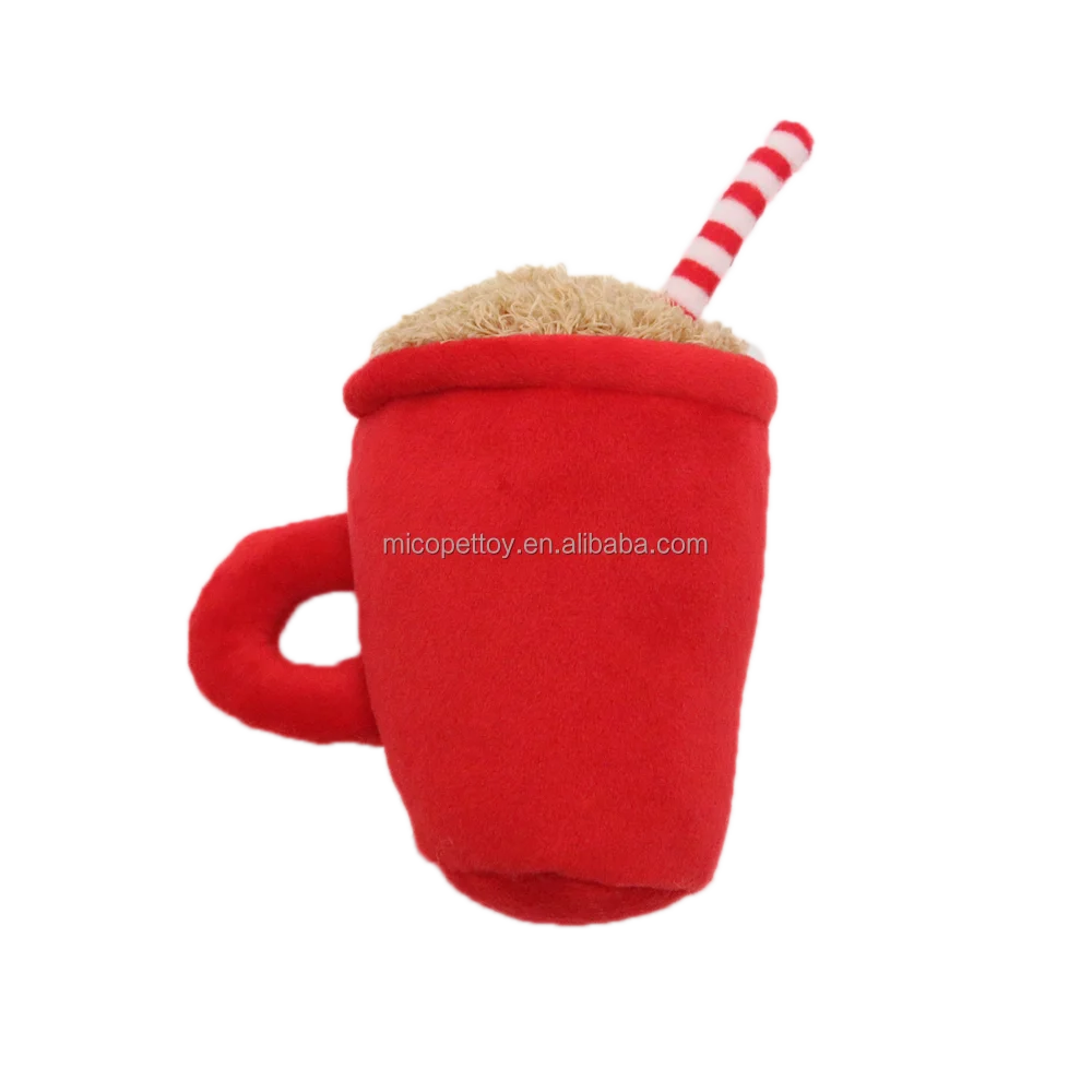 Squeaky Parody Drink Plush Hot Cocoa Chocolate Dog Soft Toy with Mesh Material