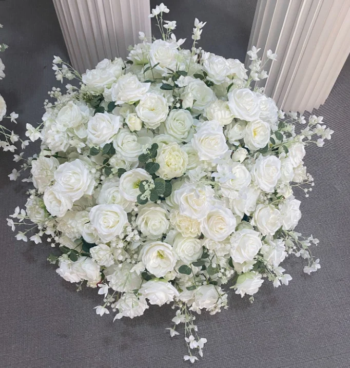 hotsale 50cm 60cm 70cm 80cm large rose flower arrangement Wedding Table flower Centerpieces  silk artificial white flower ball
