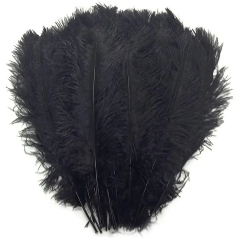 
200PCS/LOT Cheap Black feathers 20~65 cm thin rod small pole black bulk ostrich drab feather 