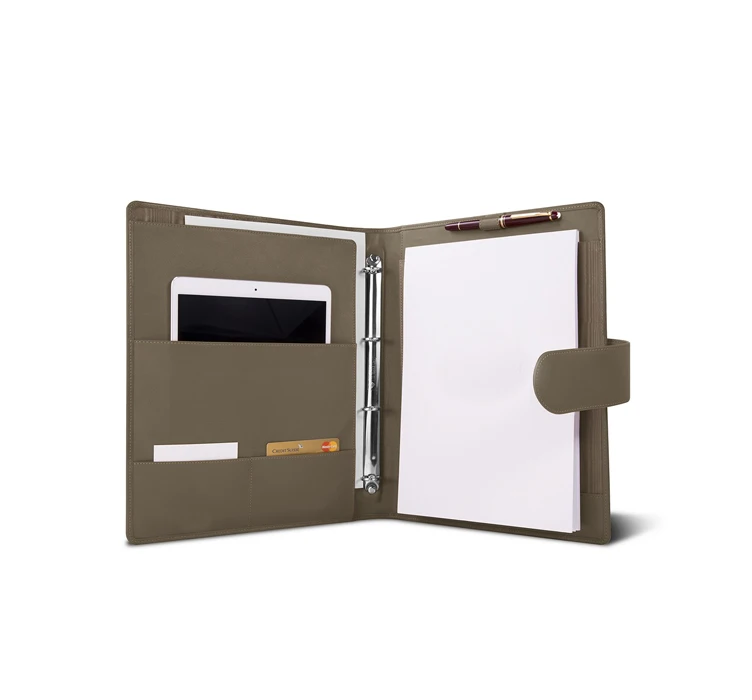 Custom A4 Padfolio Genuine Leather Executive Portfolio Folder with Rind Binder