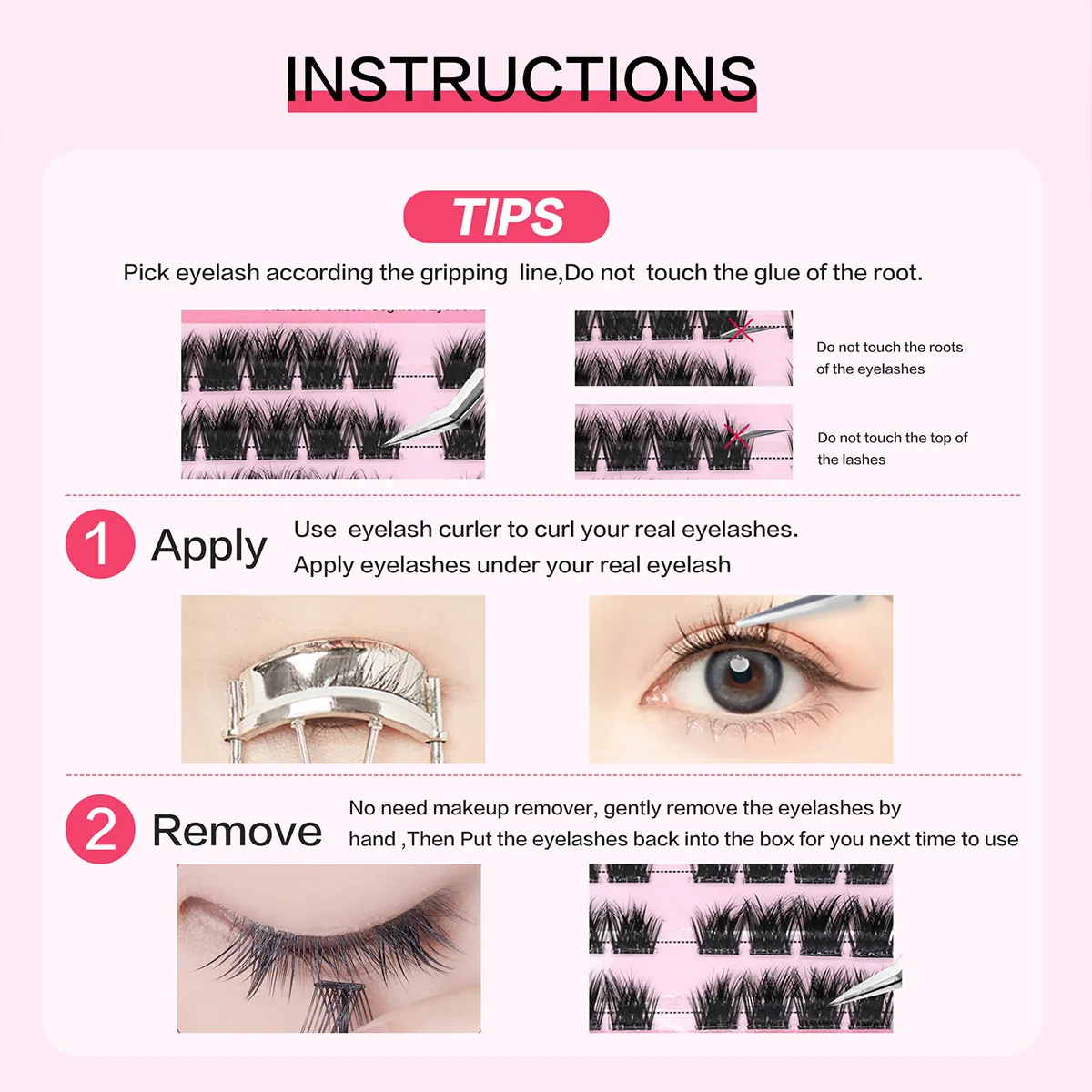 5D Fluffy  Silk Lashes No Glue Needed Self Adhesive Cluster Press on Lashes No Glue Personalized