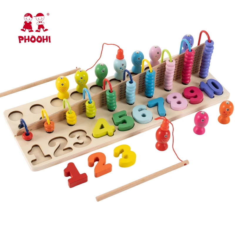 Children Montessori Play Baby Number Abacus Fishing Wooden Educational Toy For Kids