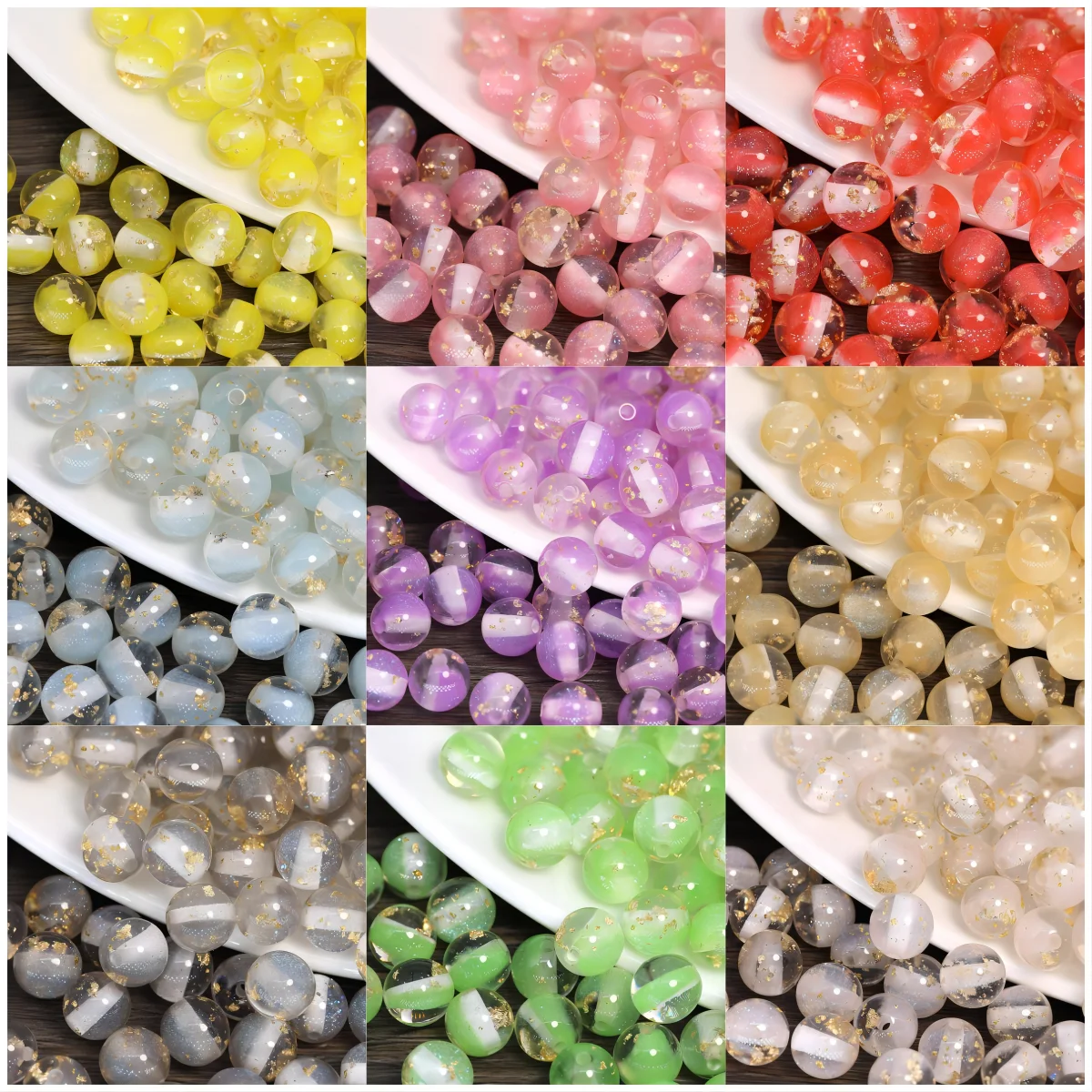 50Pcs/bag Resin 8-12mm gradient glitter gold foil bead Round Beads DIY mobile phone chain bracelet keychain jewelry accessories