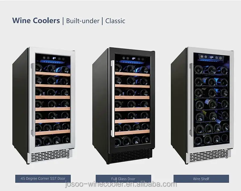 C-Pentane/R600a Supermarket Chiller Freezer Vertical Black Glass Stainless Steel Wine Cellar Wine Cooler Under Counter Fridge