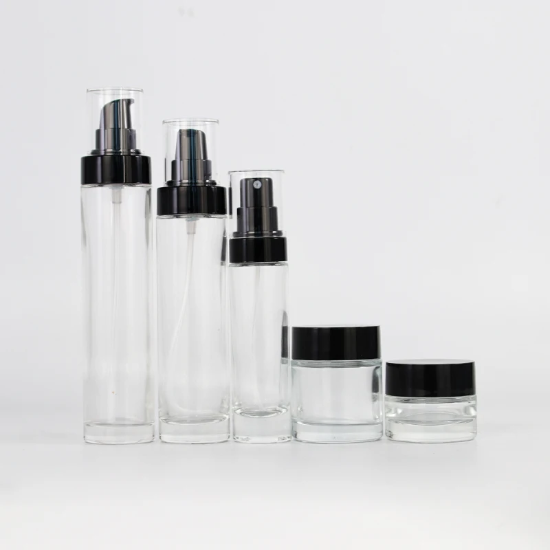 Cosmetic packaging 50ml 100ml 120ml transparent glass full set glass bottle