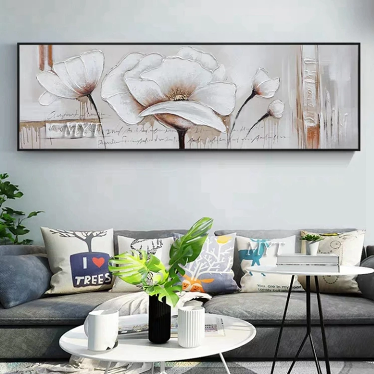 Handmade Palette Knife Canvas Arts Abstract Flower Oil Painting Lotus Canvas Wall Art Paintings