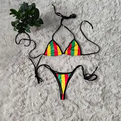 Wholesale Custom Beachwear African Print Swimwear Rasta Jamaica Swimsuit Bikini Swimwear Thong and Swimsuits For Women 2021