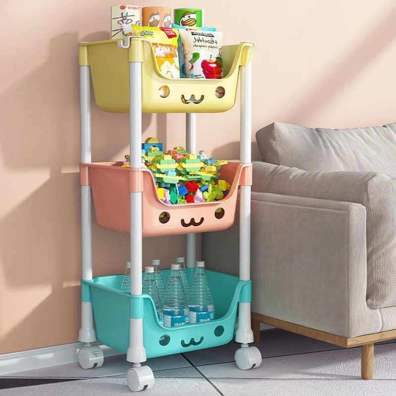 Hot Selling Multi-Layer Kids Toy Storage Trolley Living Room Plastic Sundries Storage Rack With Wheel Home Folding Snack Cabinet