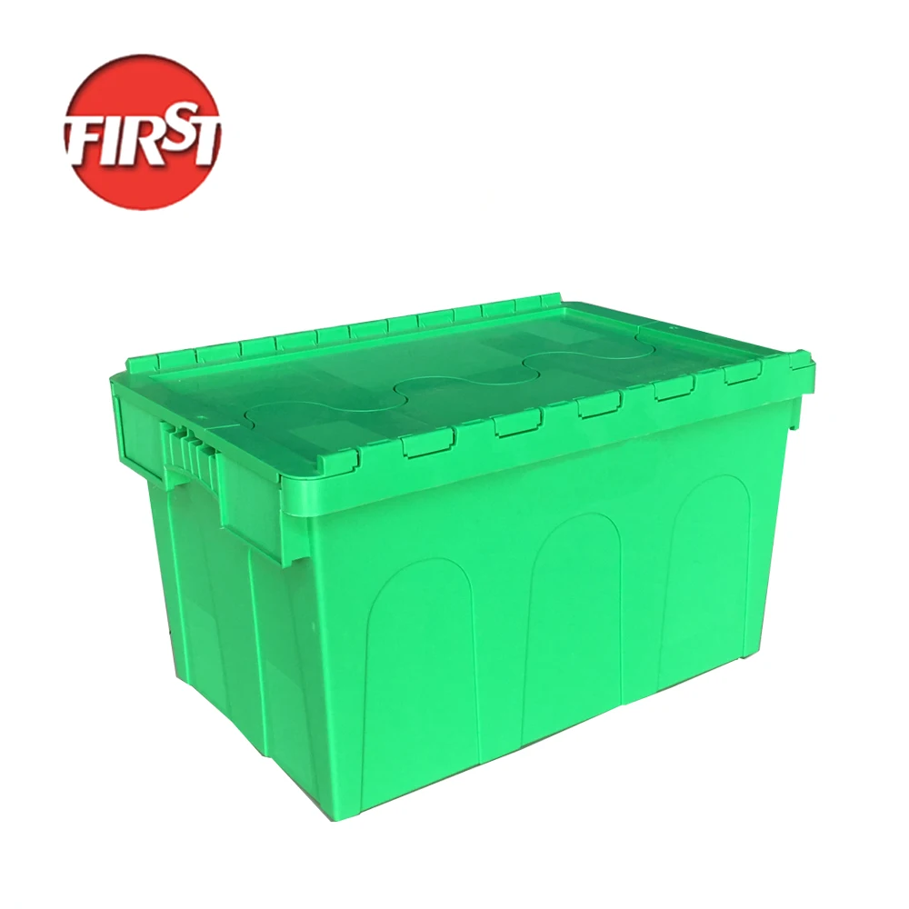600*400*350mm big plastic crates with lid stackable plastic boxes for transport