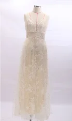 Wholesale White Wedding Dress Crystal Beads Sequins Lace Casual Dress Bridal Gown Maxi Dress for Wedding