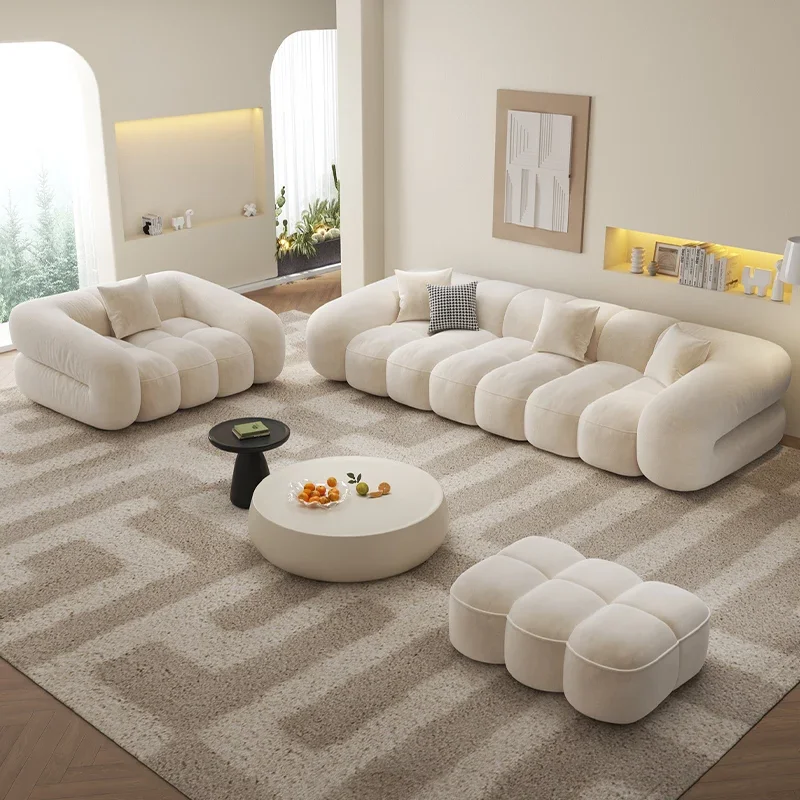 French retro puff sofa living room small apartment modern simple straight style cotton candy skin feeling velvet sofa