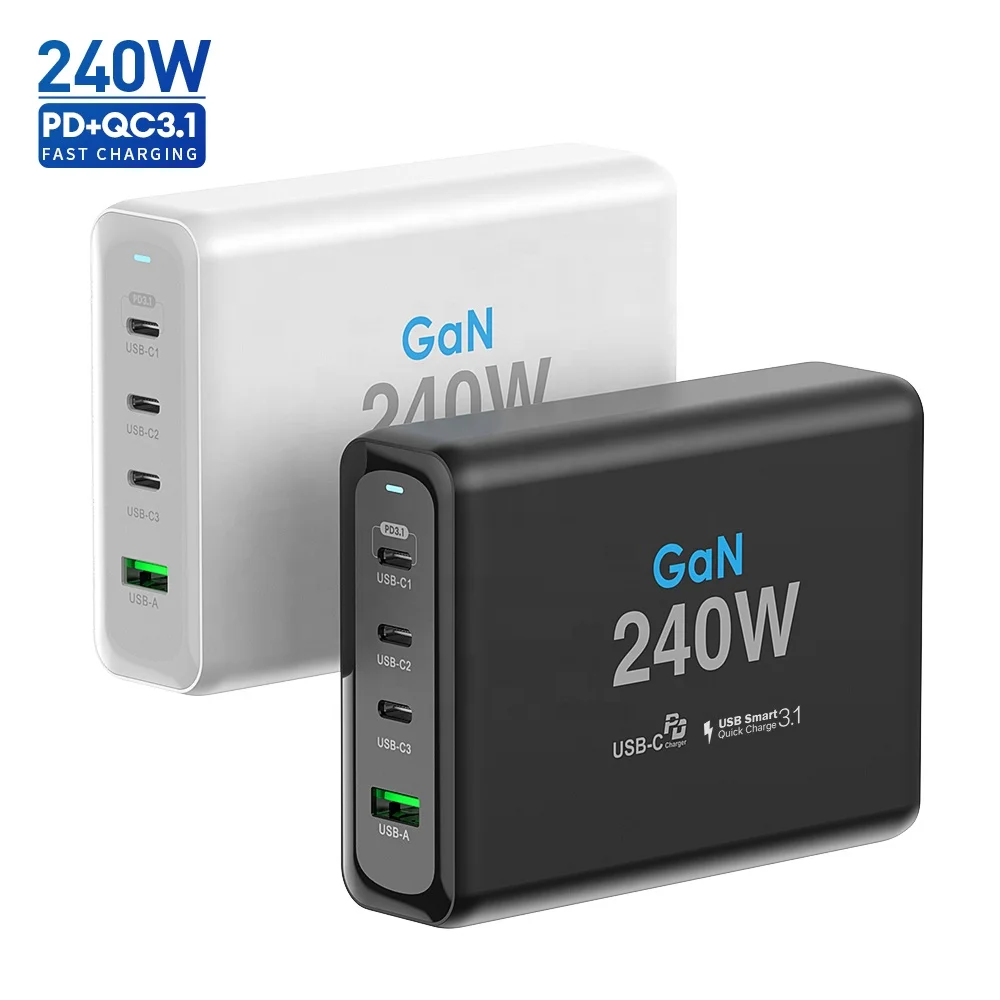 240W GaN Tech PD Charger Station 140W PD3.1 100W 30W PD3.0 QC30W Fast Charger for MacBook Pro for iPad for Mobile Phone