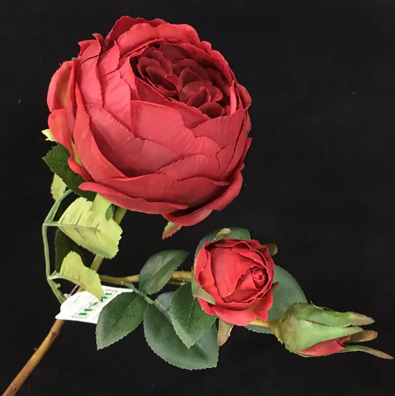 Sen Masine 60cm Home Decoration Real Touch Silk Flowers 2 bud Roses Multi Color Artificial Red Rose with stem