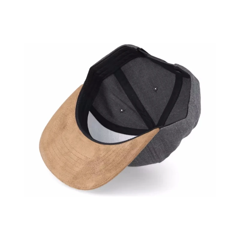 Vintage Suede Heather Charcoal Flat Brim Snapback Caps Custom Leather Patch Letter Embossed Logo 6 Panel Dad Caps For Men Women