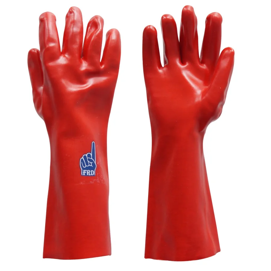 27cm Oil Resistant Chemical Proof Industrial Red Anti slip water Proof PVC Coated Long Sleeve Gloves