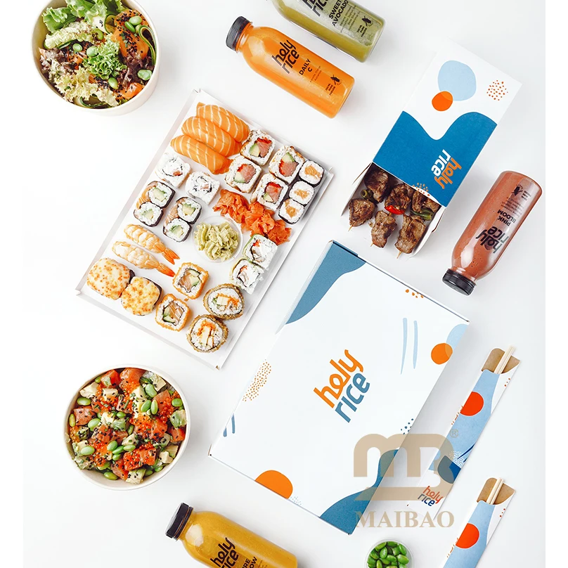 custom Japanese Food restaurant takeout Tuna omakase sashimi Tempura ramen sushi Paper slide Box slice to go bento Packaging