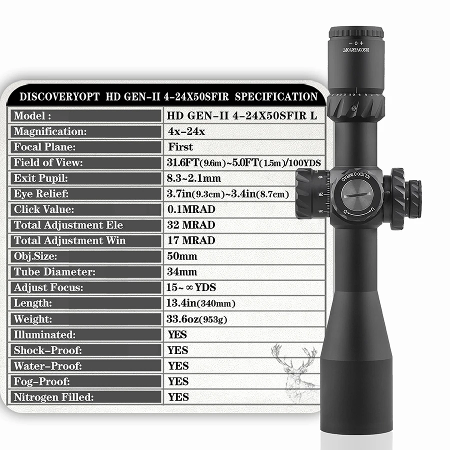 Discoveryopt New HD GEN2 4-24X50DFIR FFP Locking Scope 4x Telescope Hunting Optic Tactical Long Sight