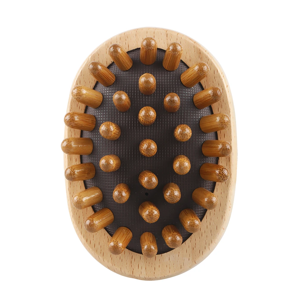Round Exfoliating Natural Scalp Head Massager Wooden HandHeld Anti Cellulite Reduction Massager Body Brush Wood