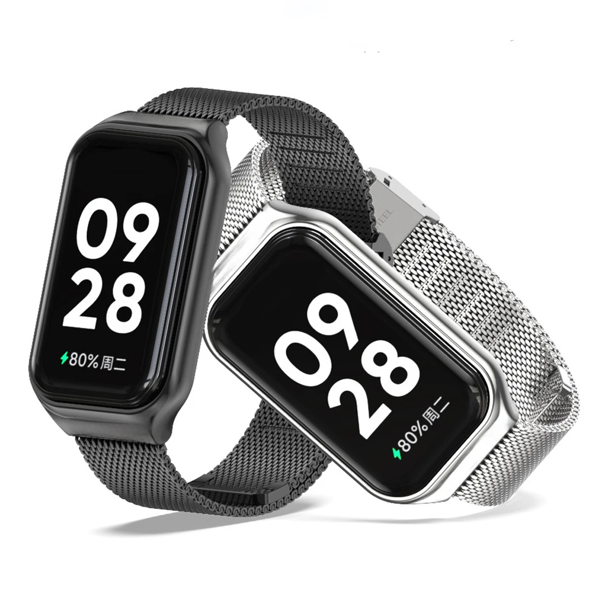 Stainless Steel Buckle Watch Band for Xiaomi Mi 8 Active Stylish Metal Integrated Strap Replacement for Redmi Band 2 Case Cover