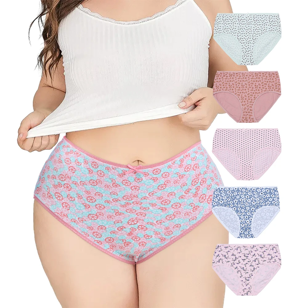 UOKIN Fat woman xxxl sizes panties combed cotton print floral panty sexy underwear for plus size women 3 pack in pvc bag A2683