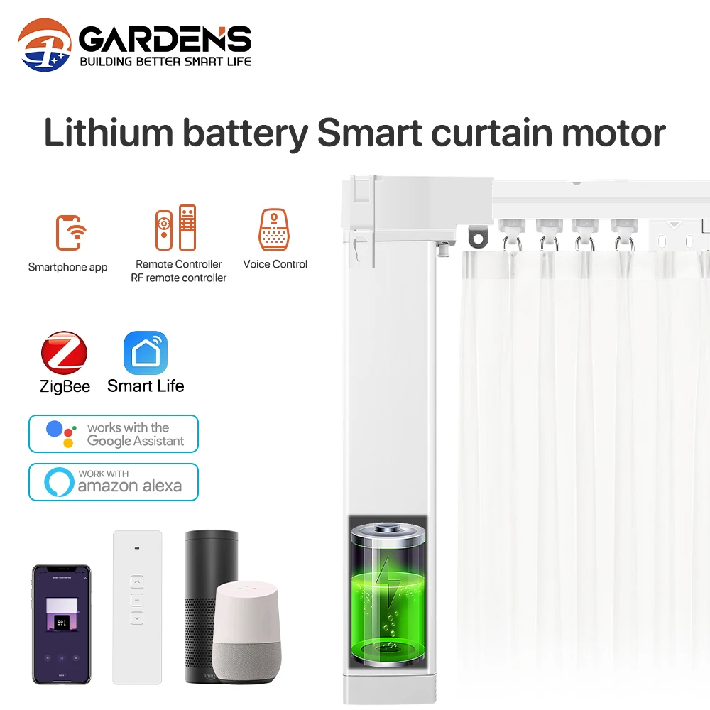Garden New Battery Power Motorized Smart Curtain Motor Alexa Smart Home Motorised Curtain Poles For House Automatic Curtain