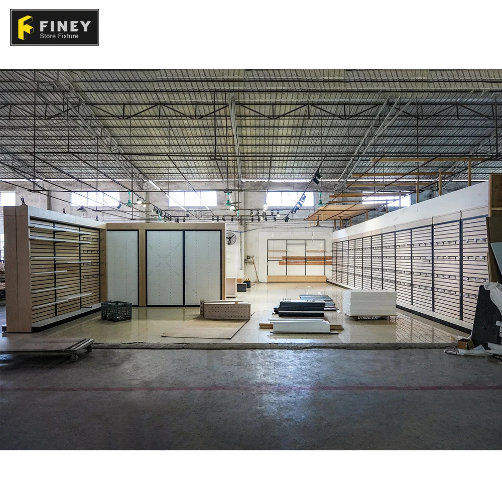 Fishing Tackle Shop Furniture Store Fixture Showroom Wall Wood Fishing Rod Display Rack Supermarket Display Rack with Counter