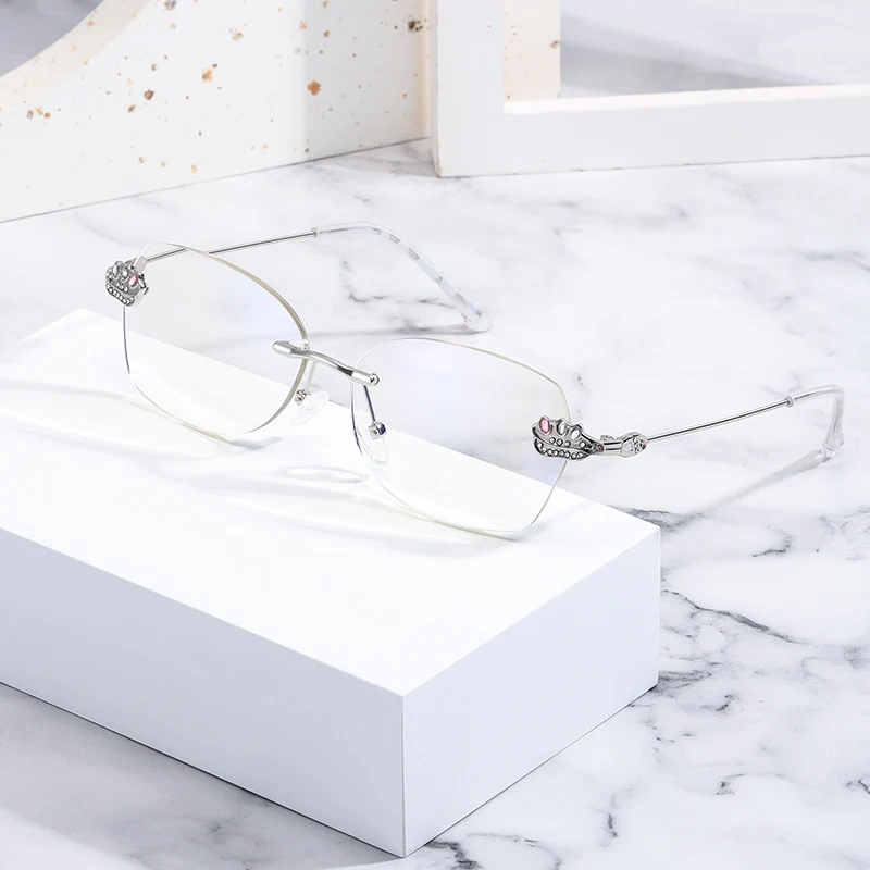 Fashion Rimless Reading Glasses With Diamond Wholesale Reading Small Characters Anti-blue Light Reading Glasses