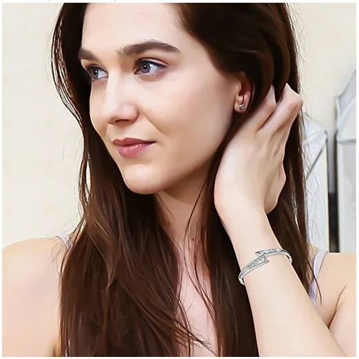 Luxury Wedding Inlaid Zircon Bracelet Bangle Women Fashion 925 Sterling Silver Crystal Diamond Bracelet Jewelry