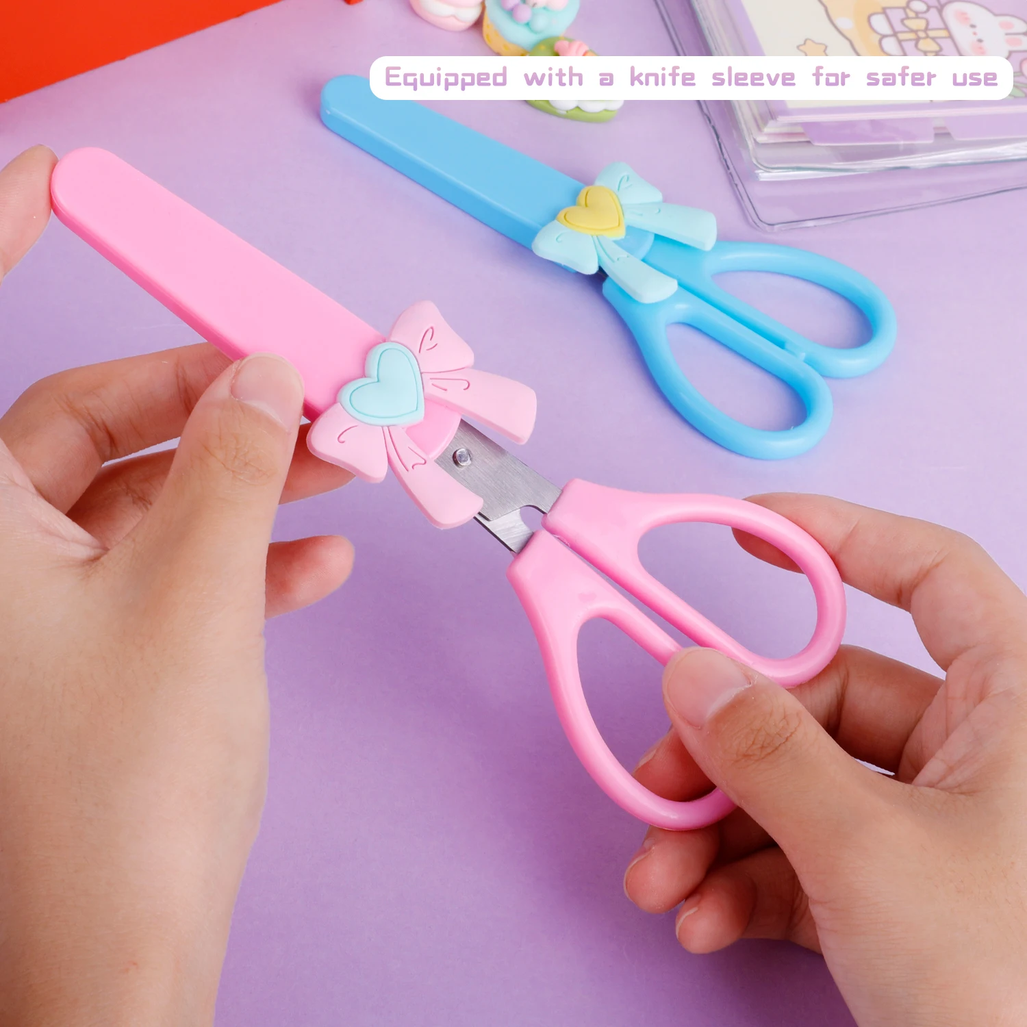 Weibo Plastic Scissors bow Safe School Kids Hot Sale High Quality Safety  Design Student Scissors for kids