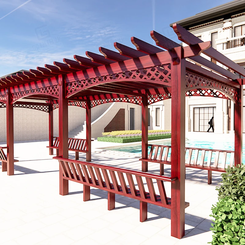 Garden teak wpc wood pavilion gazebo waterproof pergola blind arches wpc arbour pergola set kits