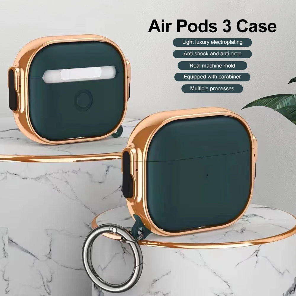 Secure Lock Clip Full Body Rugged Hard Shell Protective Case Cover with Keychain for AirPod 3rd Generation Charging Case