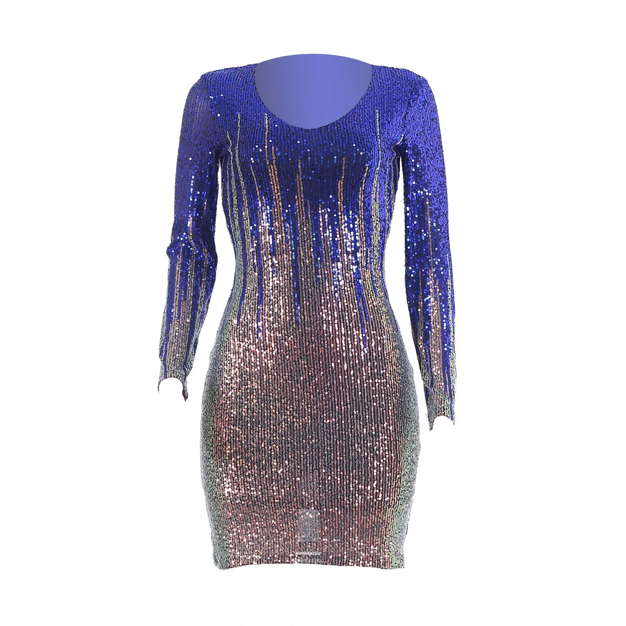 2021Wholesale multicolor women sexy bodycon sequins doll collar long sleeve dresses for parties