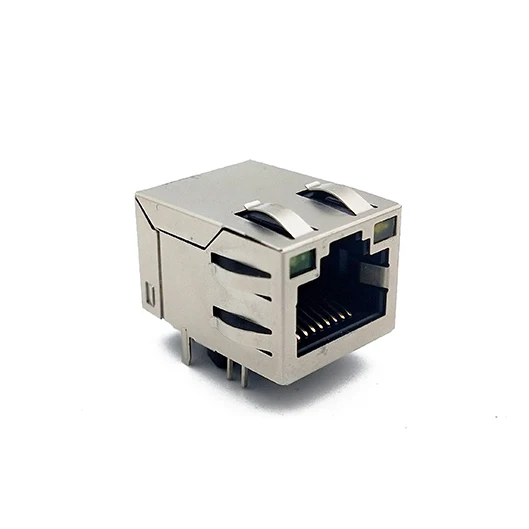 RJ45 integrated transformer socket 90 degree horizontal 100 Mbit/s light connector bayonet facing up with four filter belts shie