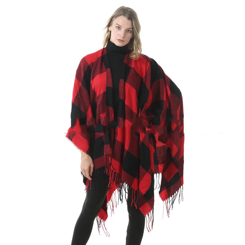 Fashion Classic Fringed Scarf Autumn Grid Blankets Scarves Tassel Thick Shawl Cape Pashminas Winter Check Wraps Plaid Poncho