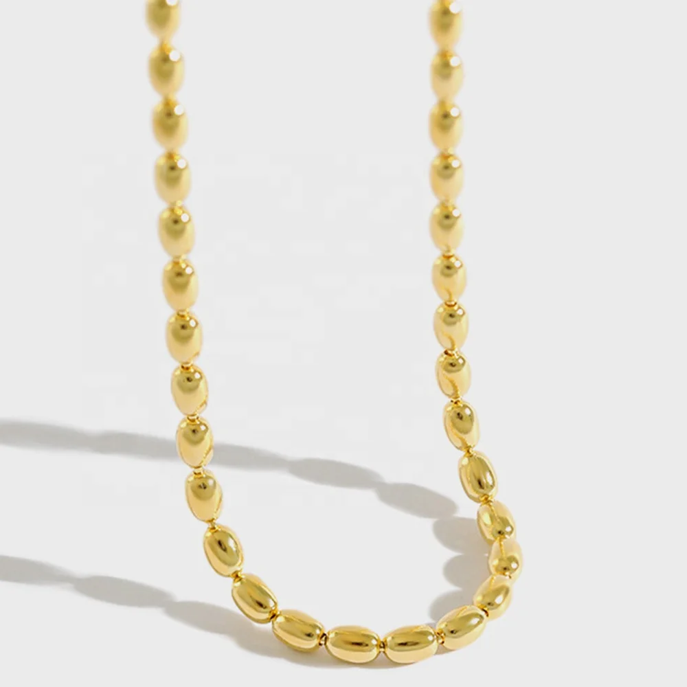 Ins Popular Dainty Gold Plated White Gold Plated Olive Beads Chain Sterling Silver Choker Necklaces