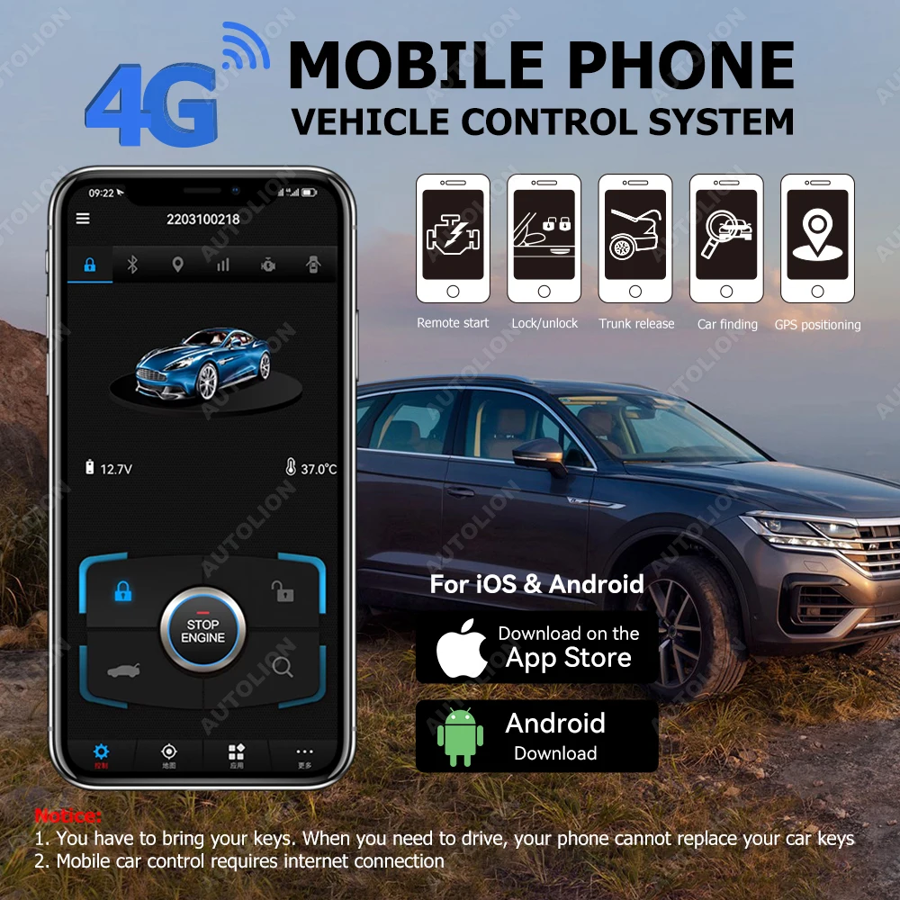 4G GPS/GSM alarm security system control by phone APP lock unlock and tracker remote start stop engine vehicle