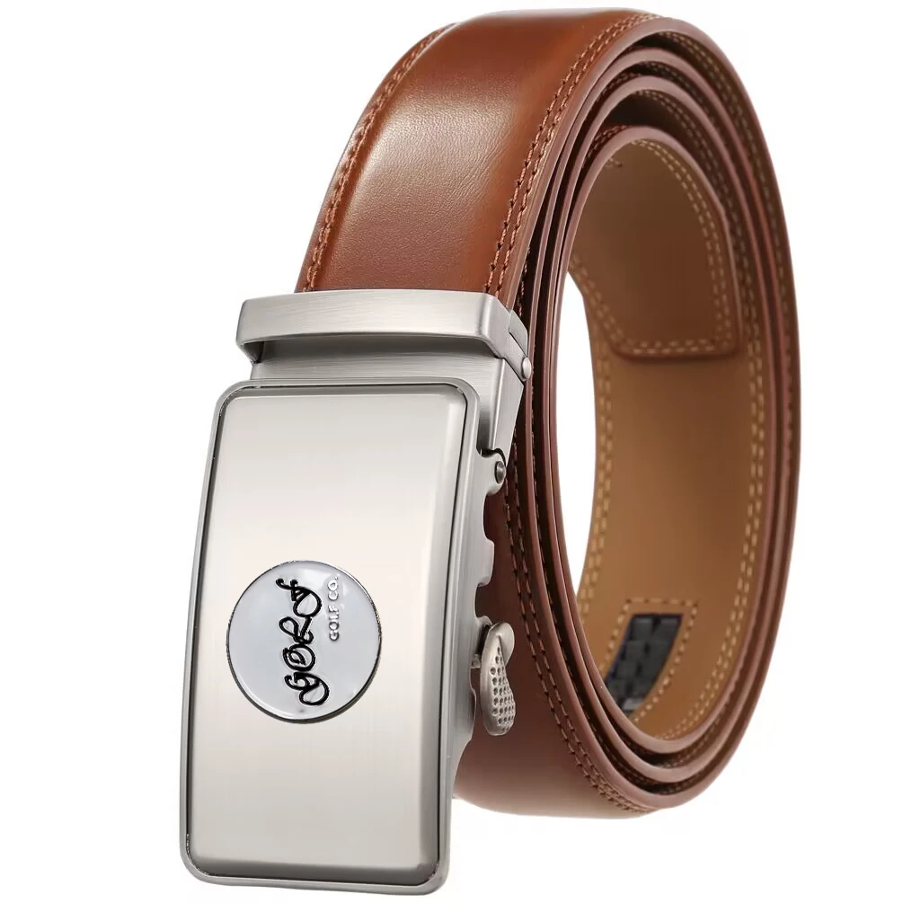 Customized Golf ball marker Genuine automatic belt for men Business casual cow leather ratchet belt Golf sport
