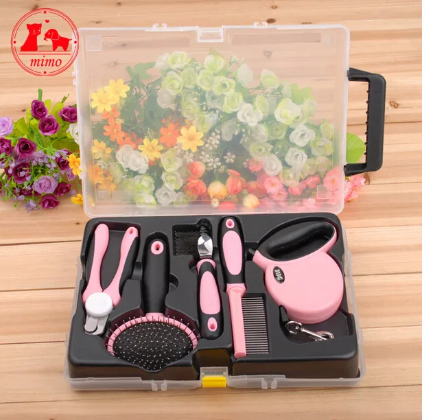 Pink/Blue 5 IN 1 Pet Products DELE Pet Grooming Kit Dog Grooming Tool Set Comb Brush Leash Nail Clipper Luxury
