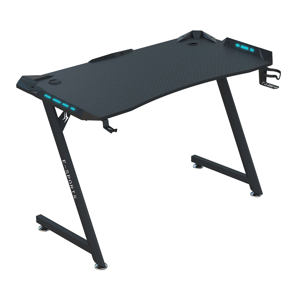 Beisijie Z9 Gaming Table in Carbon Black Color Thick Table RGB Light PC Gamer Used Cup Holder Accessory
